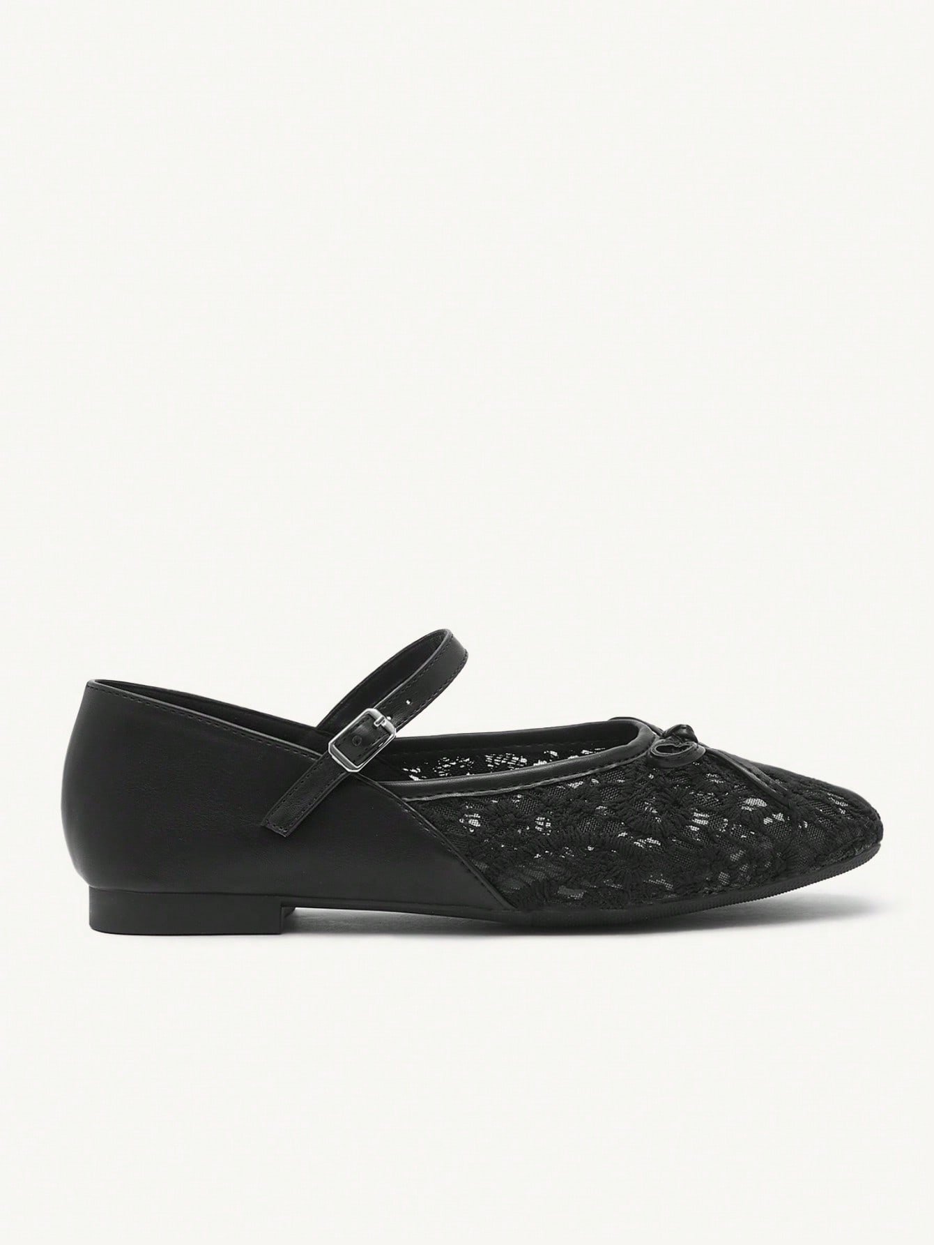 elegant black lace ballet flats with strap & bow detail elegant black lace ballet flats with strap & bow detail