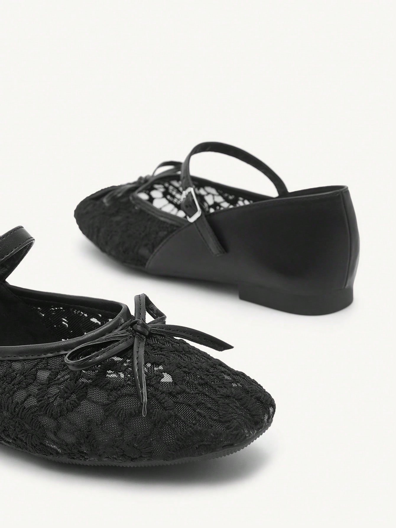 elegant black lace ballet flats with strap & bow detail elegant black lace ballet flats with strap & bow detail