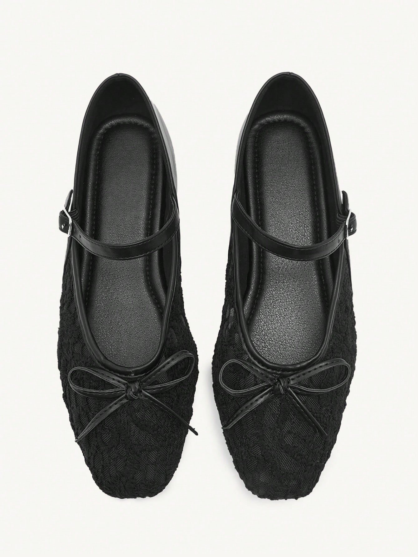 elegant black lace ballet flats with strap & bow detail elegant black lace ballet flats with strap & bow detail