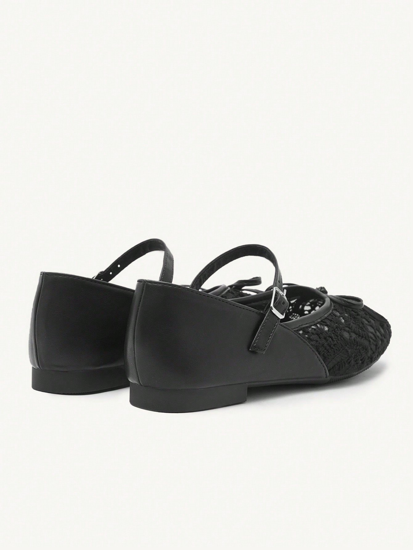 elegant black lace ballet flats with strap & bow detail elegant black lace ballet flats with strap & bow detail