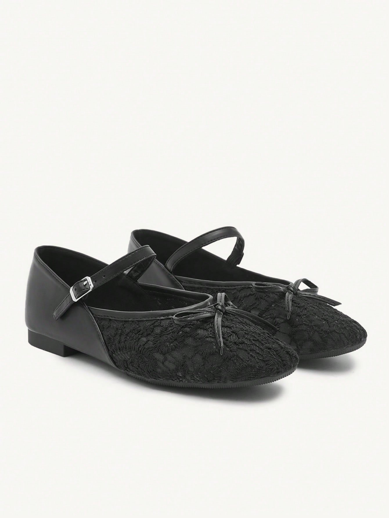 elegant black lace ballet flats with strap & bow detail elegant black lace ballet flats with strap & bow detail