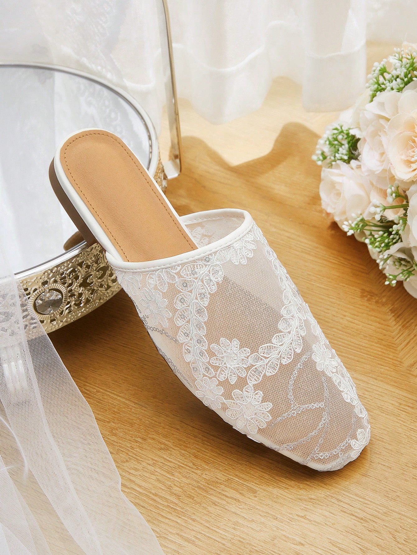 elegant lace mesh mule flats – bridal & evening slip on shoes for women elegant lace mesh mule flats – bridal & evening slip on shoes for women