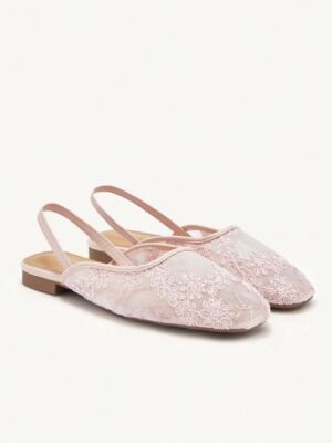 women's pink lace slingback flats – elegant floral embroidery shoes for weddings & everyday chic