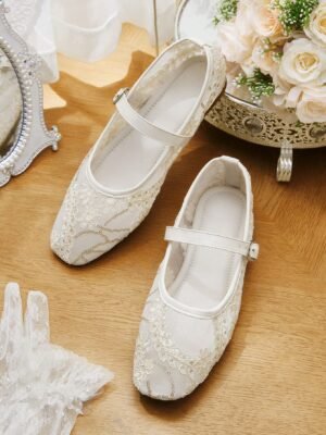 white lace mary jane dress shoes – elegant flats for weddings, parties & special occasions