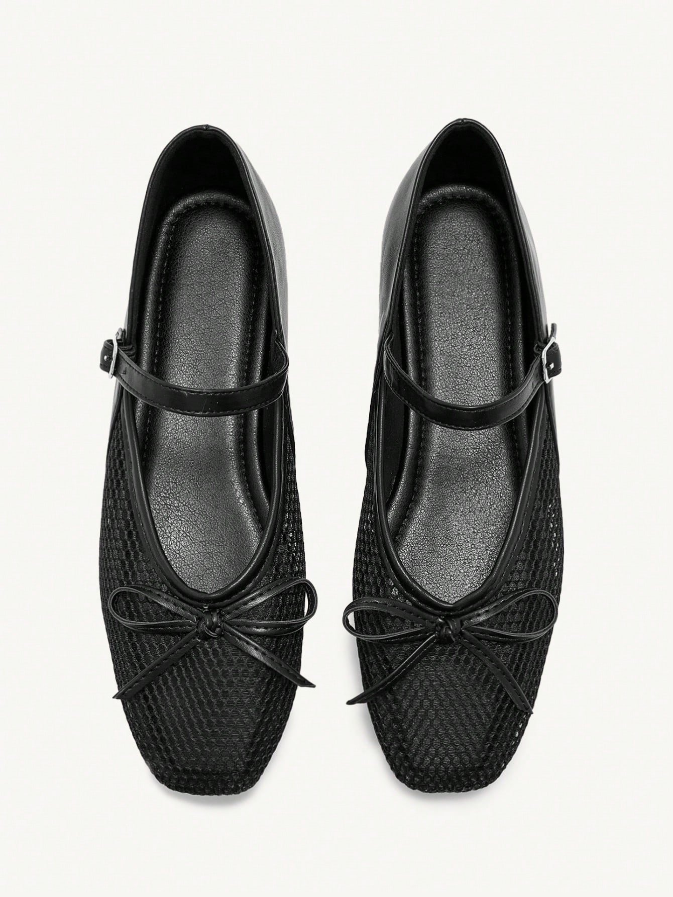 breathable mesh mary jane flats with bow & buckle strap breathable mesh mary jane flats with bow & buckle strap