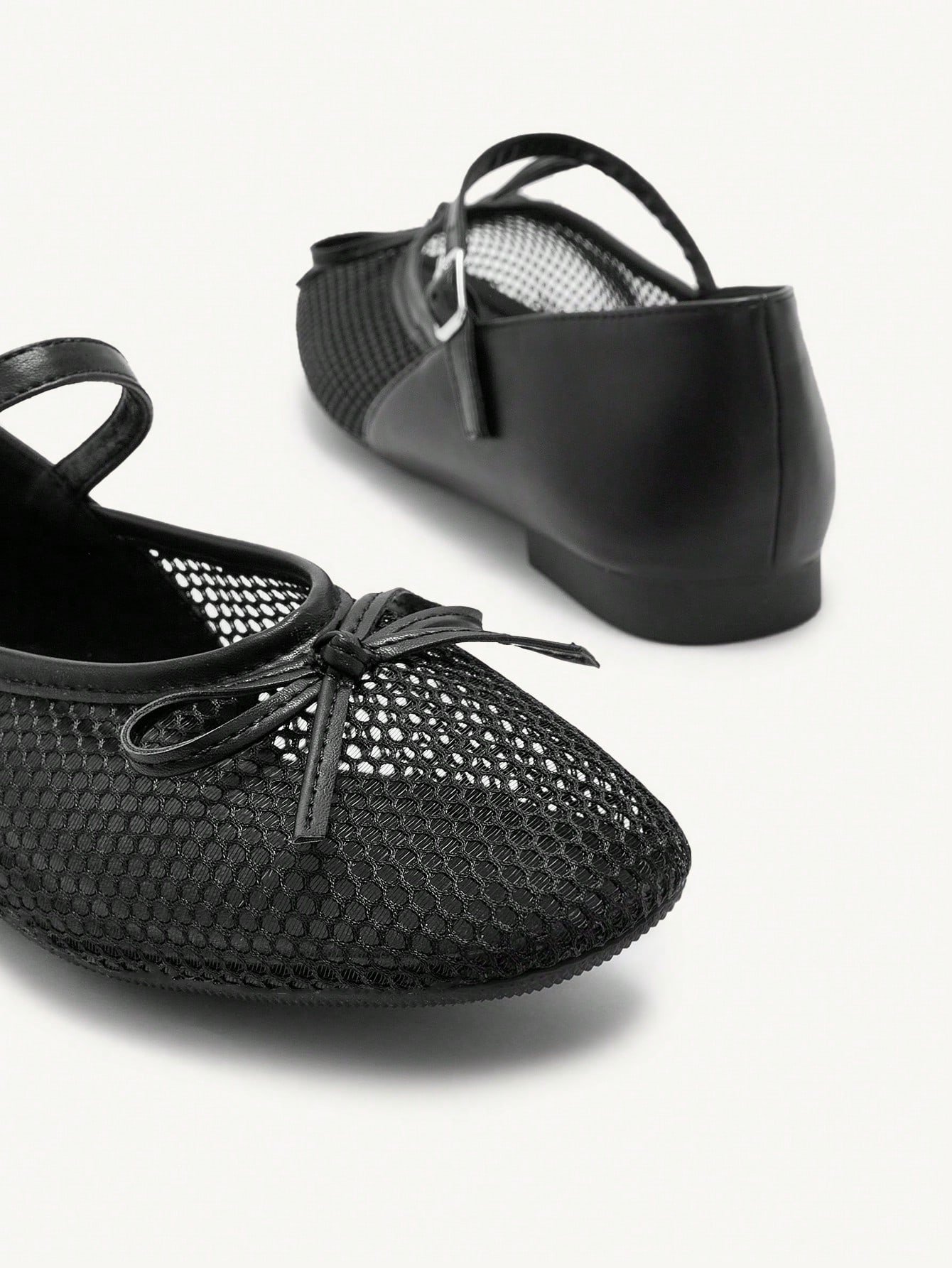 breathable mesh mary jane flats with bow & buckle strap breathable mesh mary jane flats with bow & buckle strap