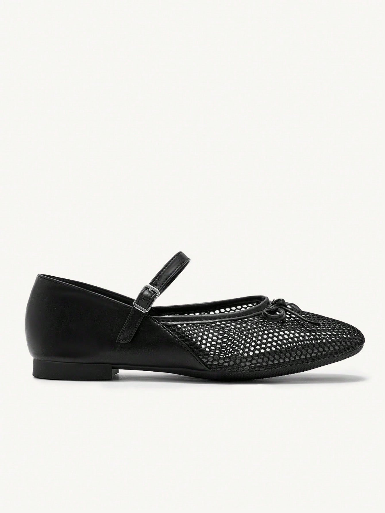breathable mesh mary jane flats with bow & buckle strap breathable mesh mary jane flats with bow & buckle strap