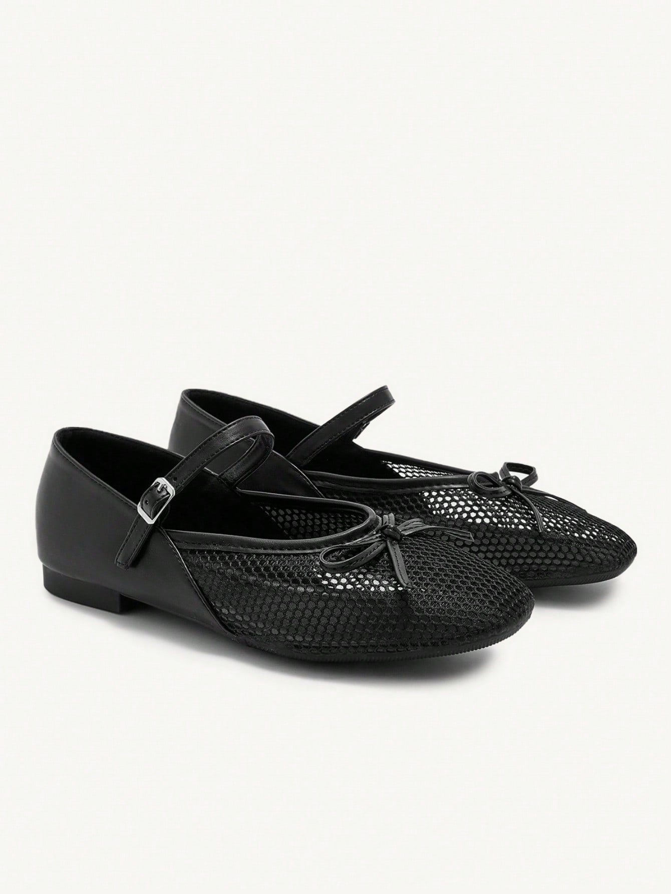 breathable mesh mary jane flats with bow & buckle strap breathable mesh mary jane flats with bow & buckle strap