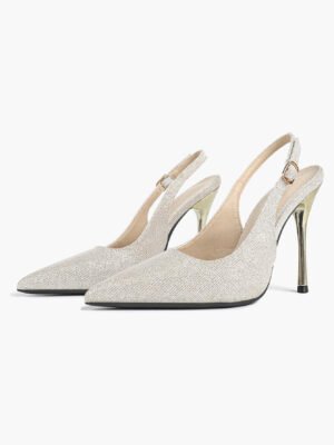 glitter mesh slingback pointed toe stiletto heels