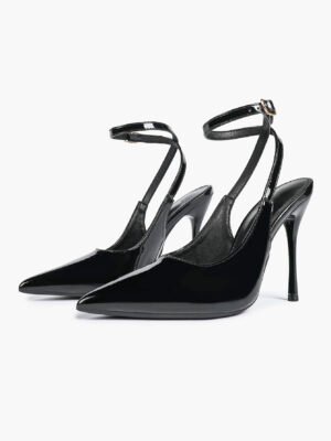 patent leather ankle strap pointed toe stiletto heels | business formal date night
