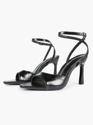 patent crisscross ankle strap square toe stiletto sandals | office casual shoes