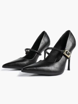 women's leather buckle strap pointed toe stiletto pumps
