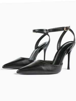 women's leather ankle strap pointed toe stilettos