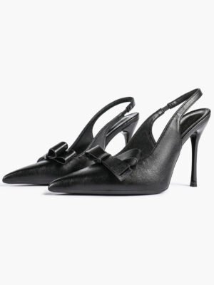 women's patent leather bow slingback stilettos pointed toe