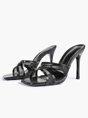 women's strappy high heeled sandals elegant patent leather mesh evening high heels