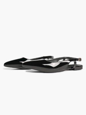 black patent pointed toe slingback flats | office wear,formal event shoes