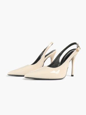 ivory patent slingback pointed toe stiletto heels | office, date night, party shoes