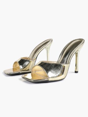 square toe stiletto mules in white gold silver | party heels