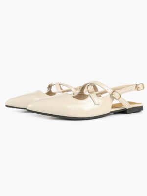 cream double buckle pointed toe slingback flats | office wear, date day shoes