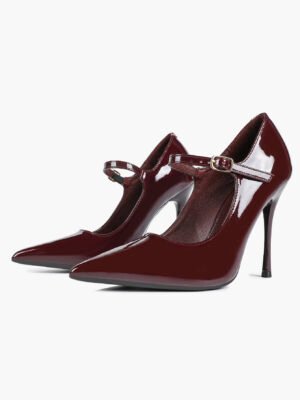 burgundy patent mary jane pointed toe stiletto heels |