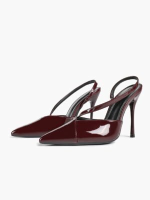 burgundy patent slingback pointed toe stiletto heels | night out, party shoes